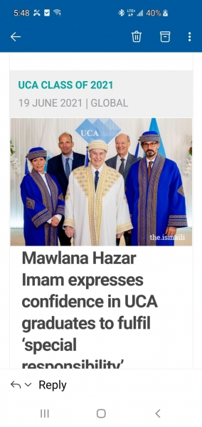 Hazar Imam with Princess Zahra, Prince Rahim, Prince Amyn and Prince Hussain at the UCA Convocation   2021-06-19
